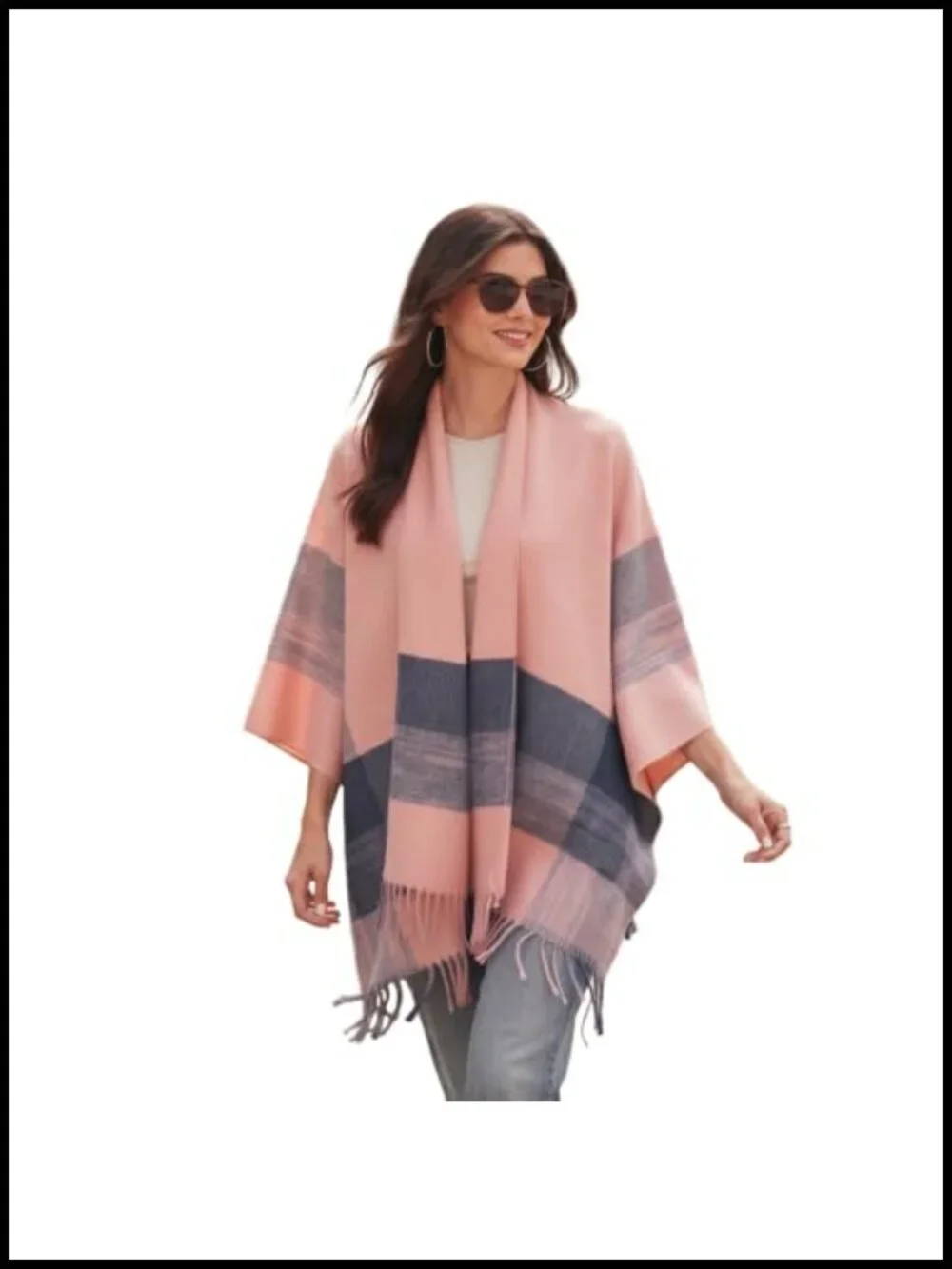 Women's Open Front Poncho Cape Shawl Wrap with Tassel Fringe - Oversized Casual